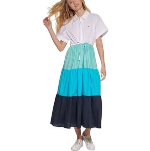 Tommy Hilfiger tiered white and blue preppy beachy cotton maxi dress.